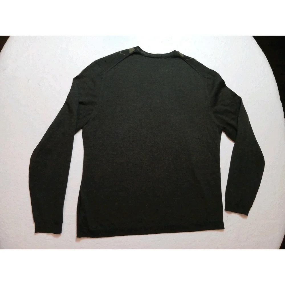 Banana Republic Men XL Sweater Extra Fine Italian Merino Wool Argyle Black Olive